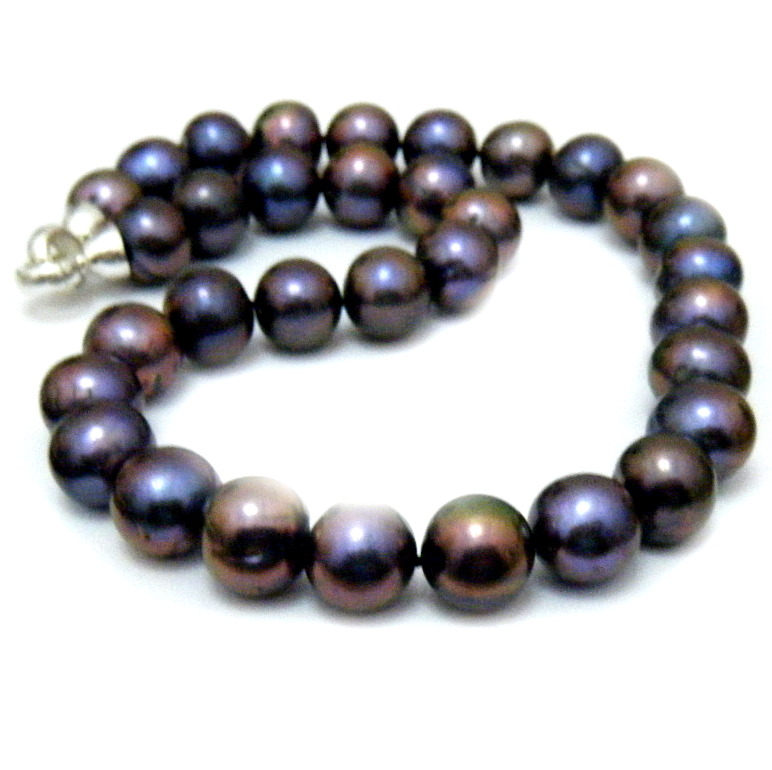 Aubergine Black 12.7-13.6mm Round Pearls Necklace